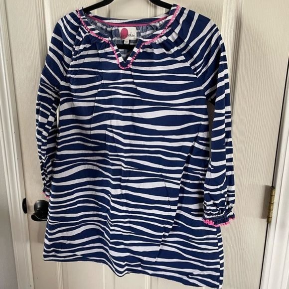 Mini Boden Girls Zebra Animal Print Dress, Navy w/ Hot Pink Details Sz 11-12 - Picture 13 of 15